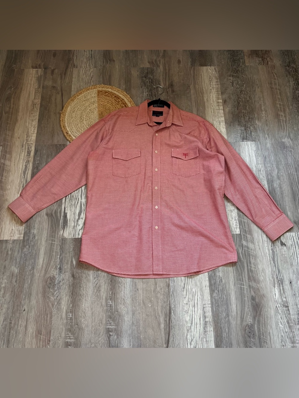 LUCCHESE 1883 Mens Red Micro-Houndstooth Long Sleeve Western Shirt